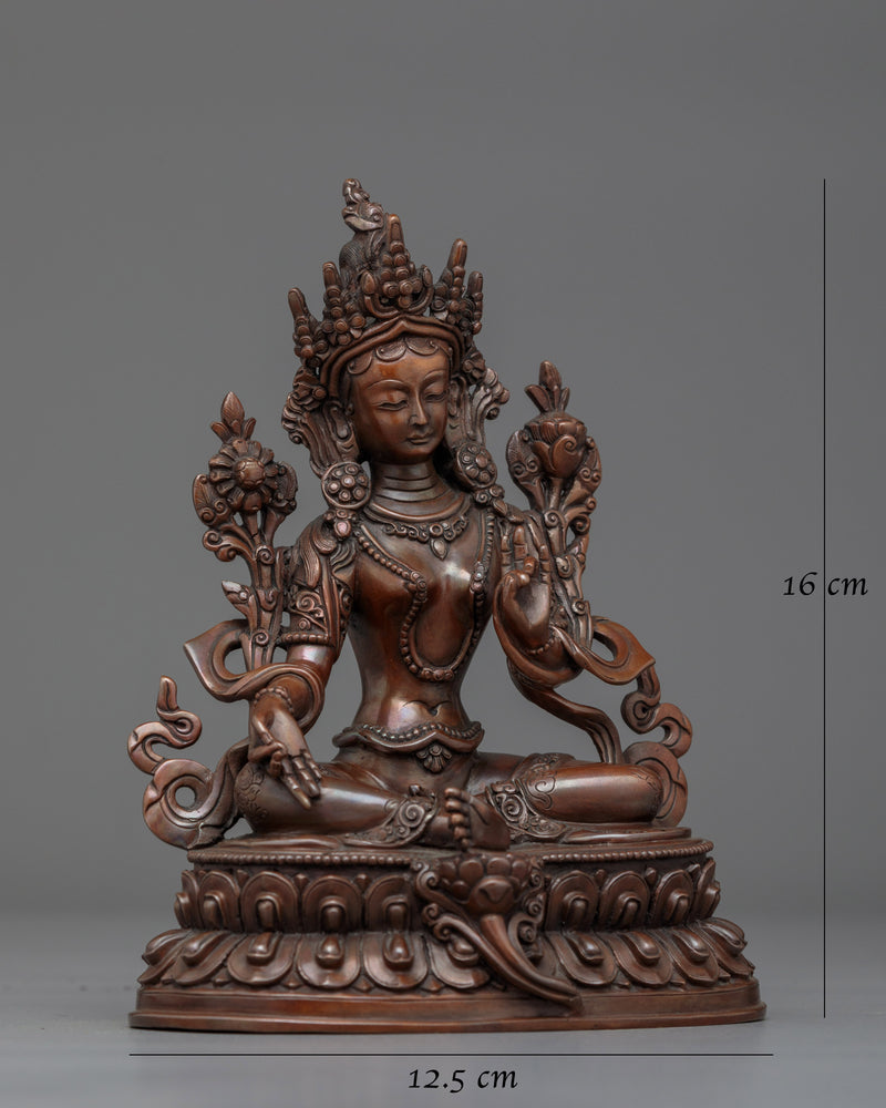 Green Tara Handmade Small Oxidized Statue | Embodiment of Compassion and Protection