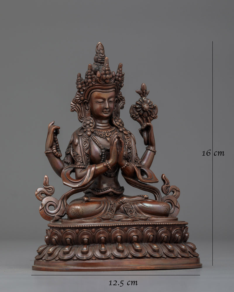 Chenrezig Oxidized Handmade Small Statue | Symbol of Divine Compassion and Mercy