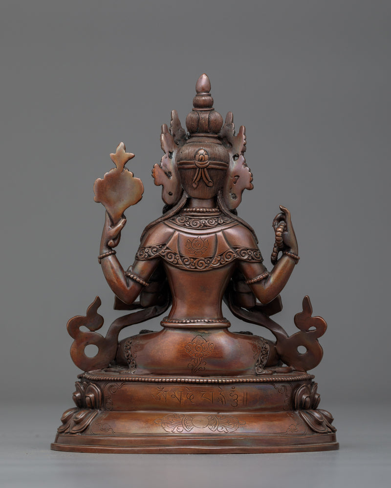 Chenrezig Oxidized Handmade Small Statue | Symbol of Divine Compassion and Mercy