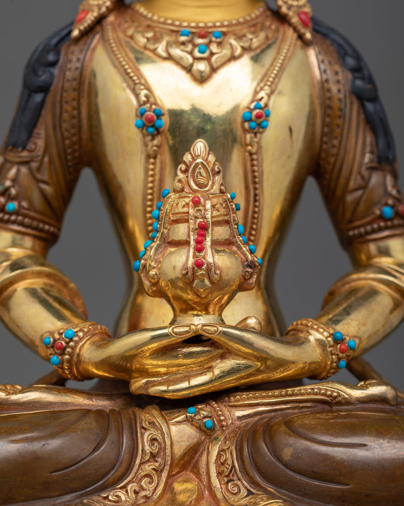 Amitayus Gold Gilded Sculpture - The Infinite Life Deity