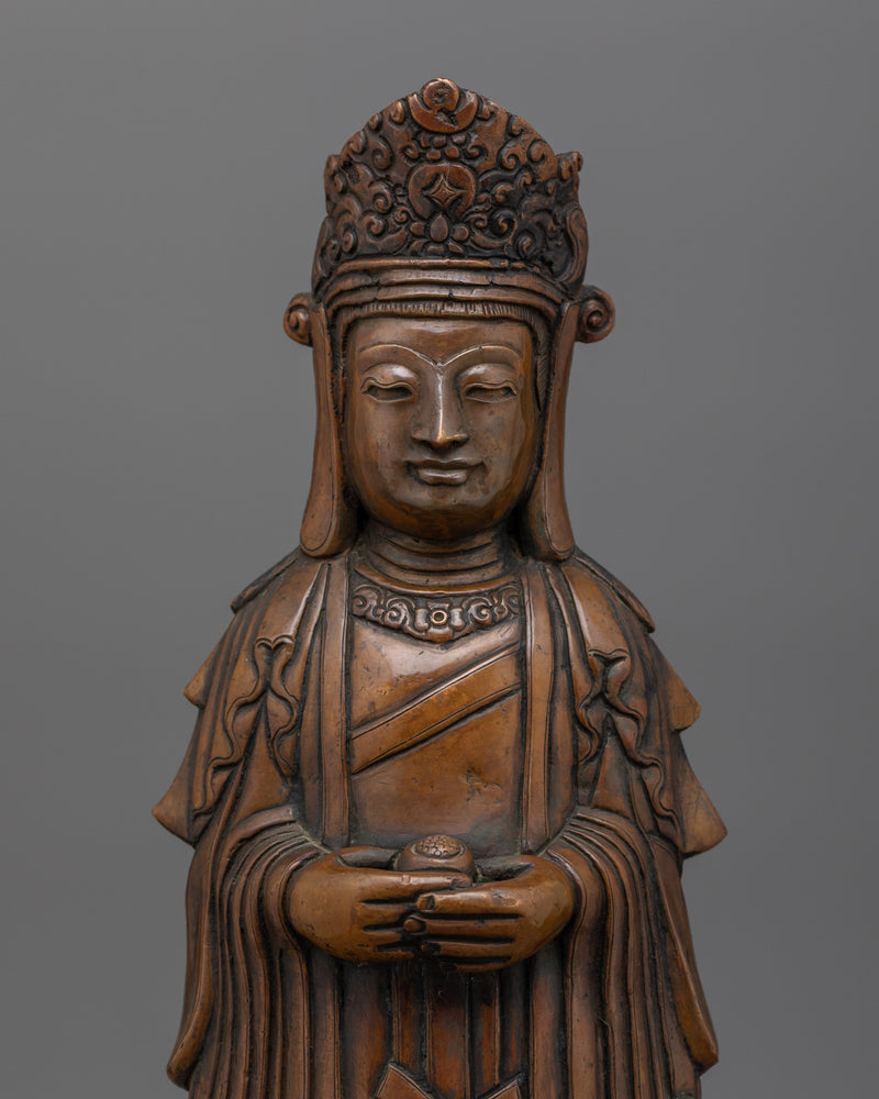 Standing Kshitigarbha Statue | Guardian of the Earth in Oxidized Copper