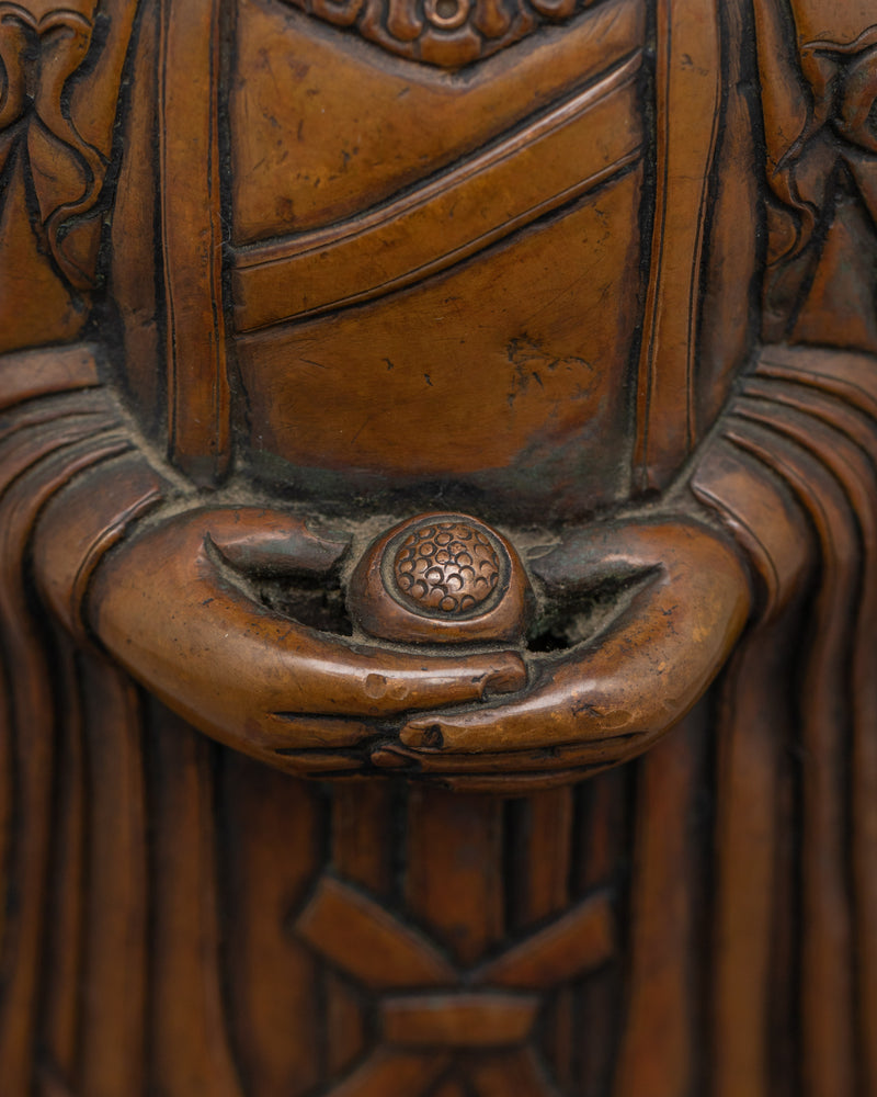 Standing Kshitigarbha Statue | Guardian of the Earth in Oxidized Copper