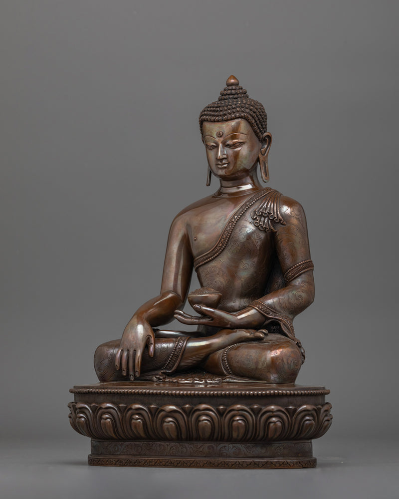 12 Inch Shakyamuni Buddha Statue | Oxidized Copper Body Sculpture