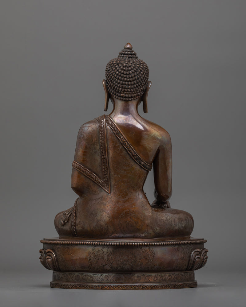 12 Inch Shakyamuni Buddha Statue | Oxidized Copper Body Sculpture