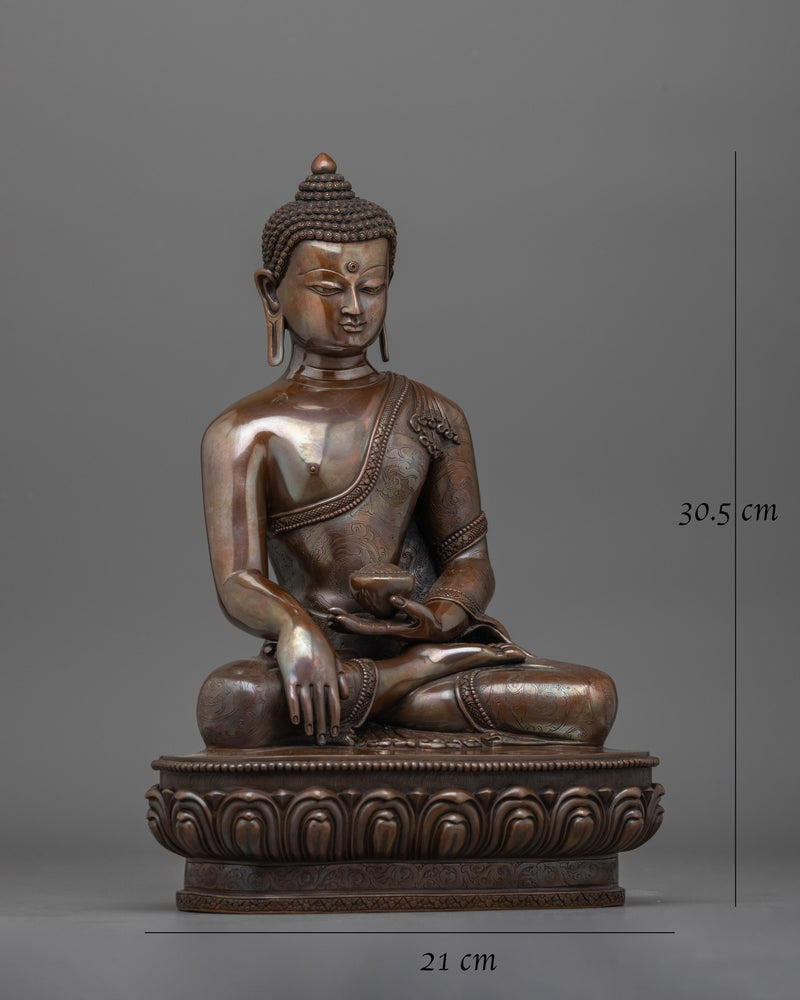 12 Inch Shakyamuni Buddha Statue | Oxidized Copper Body Sculpture