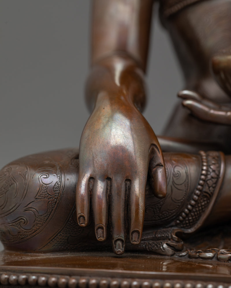 12 Inch Shakyamuni Buddha Statue | Oxidized Copper Body Sculpture