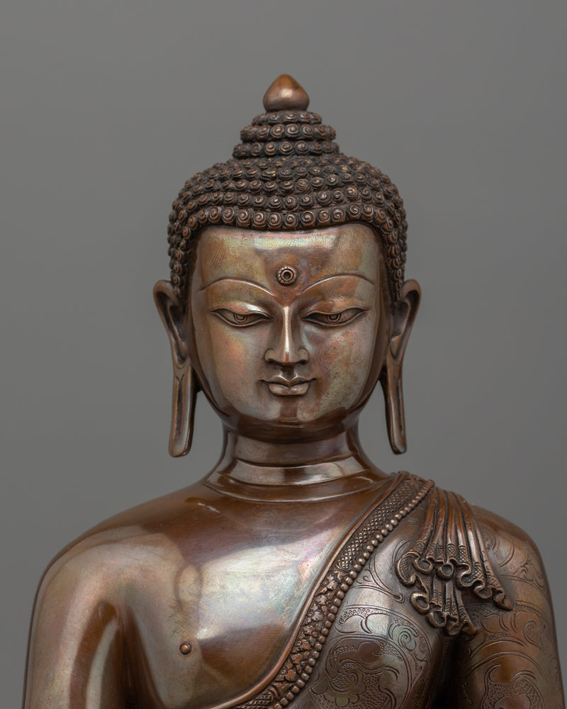 12 Inch Shakyamuni Buddha Statue | Oxidized Copper Body Sculpture