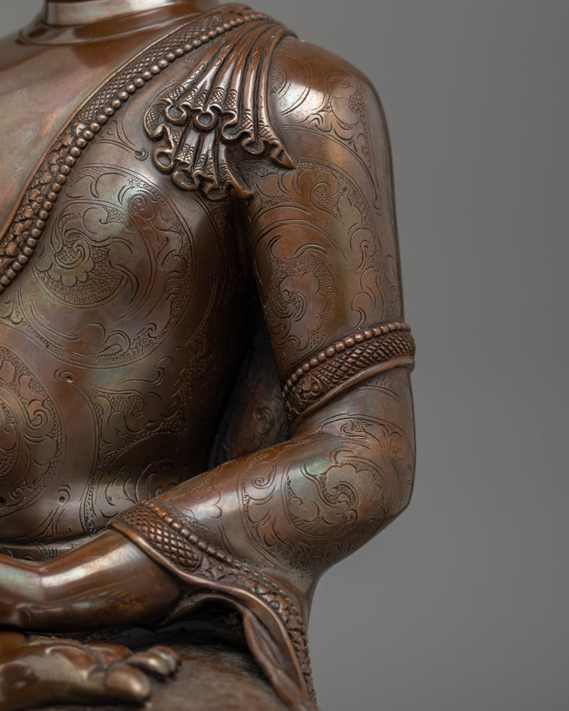 12 Inch Shakyamuni Buddha Statue | Oxidized Copper Body Sculpture