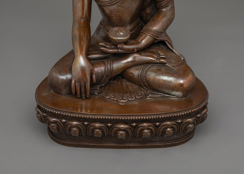 12 Inch Shakyamuni Buddha Statue | Oxidized Copper Body Sculpture