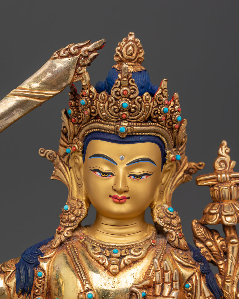 The Bodhisattva of Wisdom | Manjushri Gold Gilded Statue