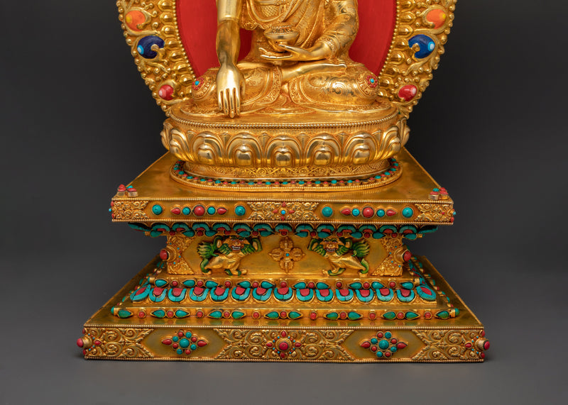 Shakyamuni Buddha Seated on Throne | Majestic Copper Sculpture for Your Sacred Space