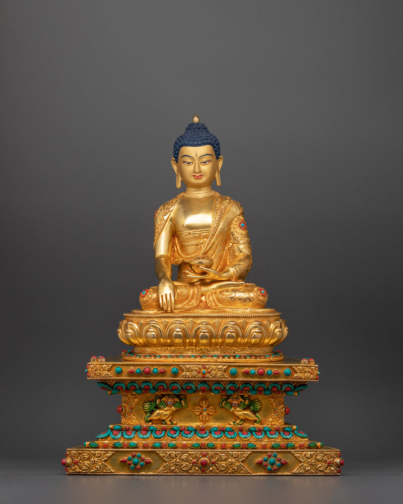 Shakyamuni Buddha Seated on Throne | Majestic Copper Sculpture for Your Sacred Space