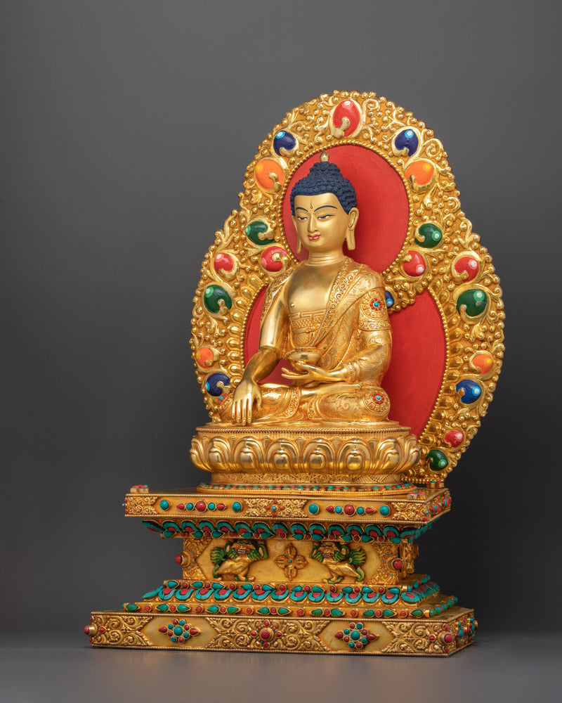 Shakyamuni Buddha Seated on Throne | Majestic Copper Sculpture for Your Sacred Space