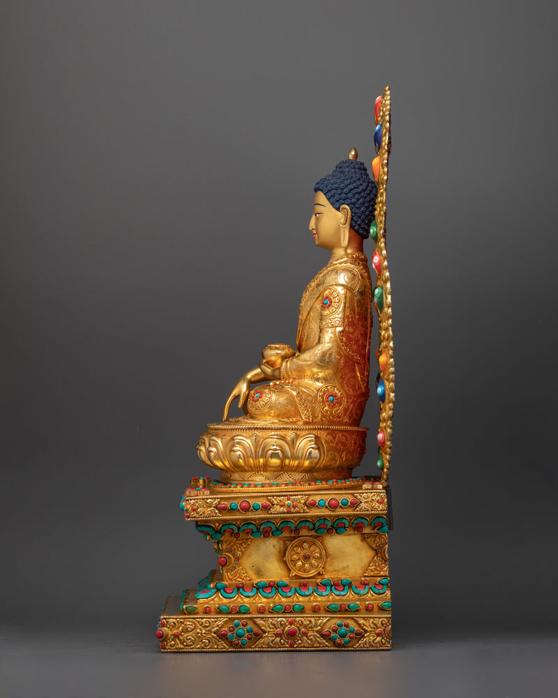 Shakyamuni Buddha Seated on Throne | Majestic Copper Sculpture for Your Sacred Space