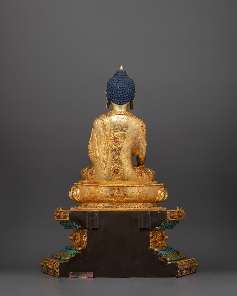 Shakyamuni Buddha Seated on Throne | Majestic Copper Sculpture for Your Sacred Space