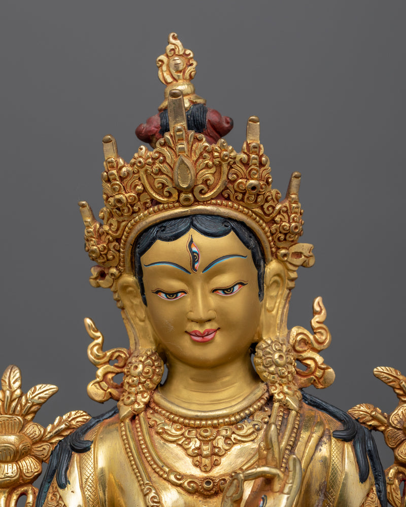 White Tara Copper Statue for Sacred Shrine | Embodiment of Compassion and Longevity