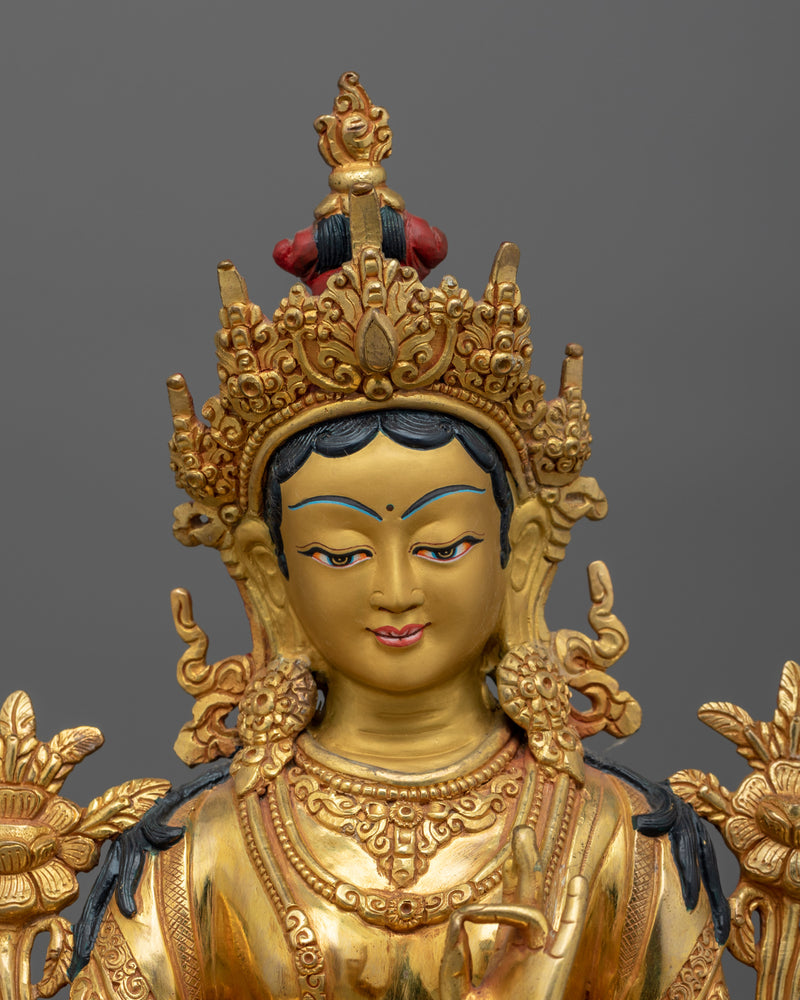 The Compassionate Protector Copper Statue | Green Tara Sculpture for Your Sacred Space