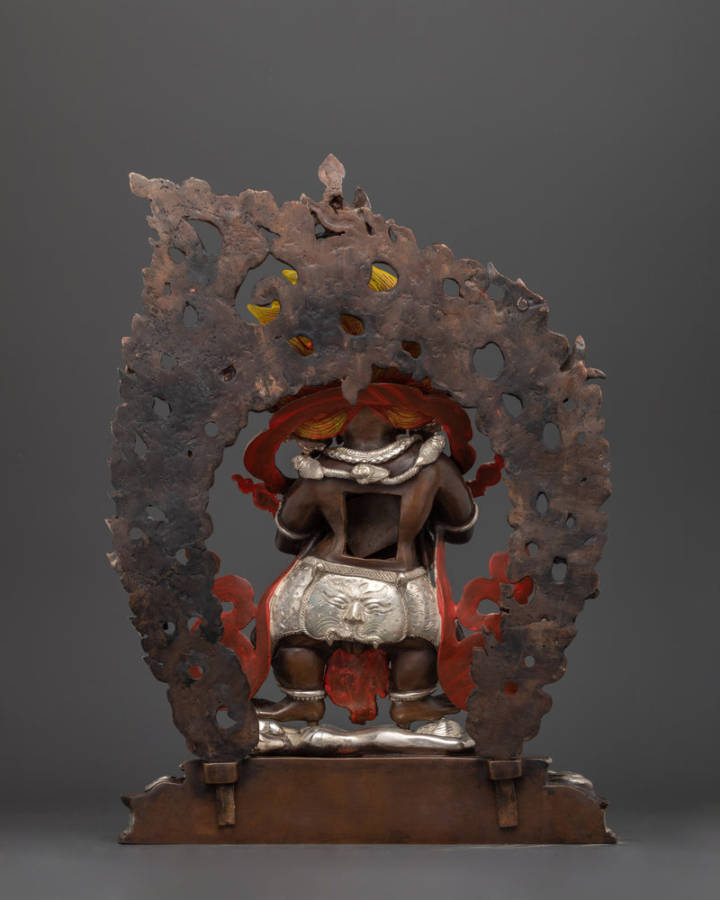 Shakya Mahakala Silver Plated Oxidized Copper Statue | Guardian of the Dharma