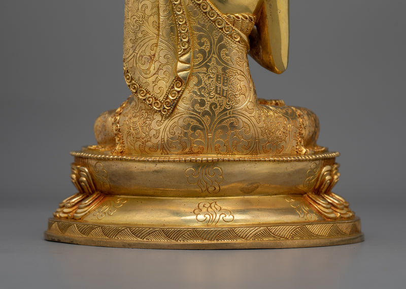 Sacred Maitreya Buddha | 24K Gold Gilded Copper Statue with Gold & Acrylic Paintings