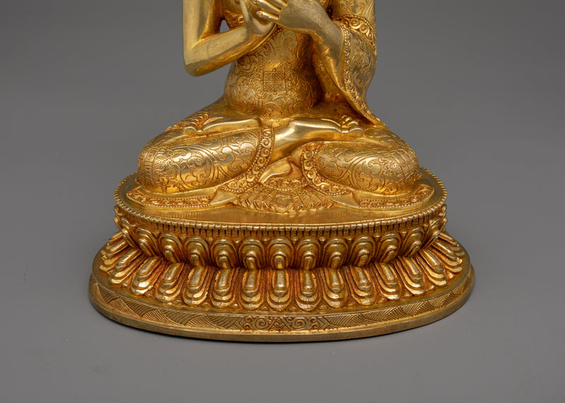 Sacred Maitreya Buddha | 24K Gold Gilded Copper Statue with Gold & Acrylic Paintings