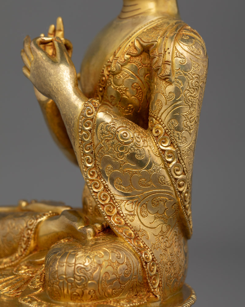 Sacred Maitreya Buddha | 24K Gold Gilded Copper Statue with Gold & Acrylic Paintings