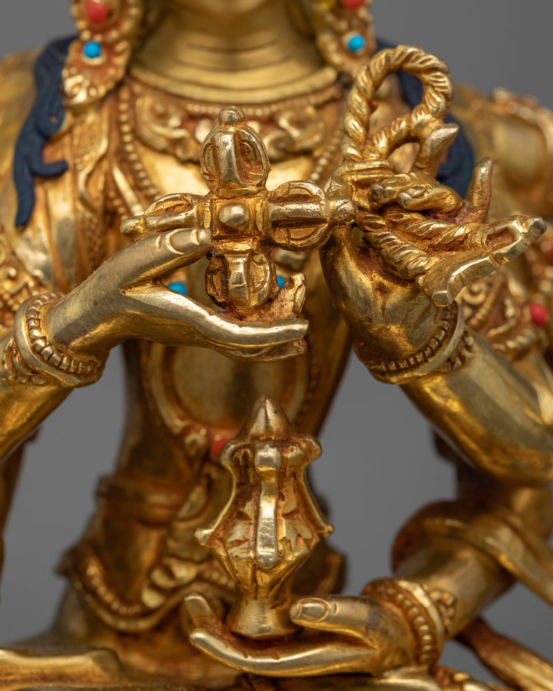 Sacred Namgyalma Statue | 24K Gold Gilded Copper Statue with Gemstones