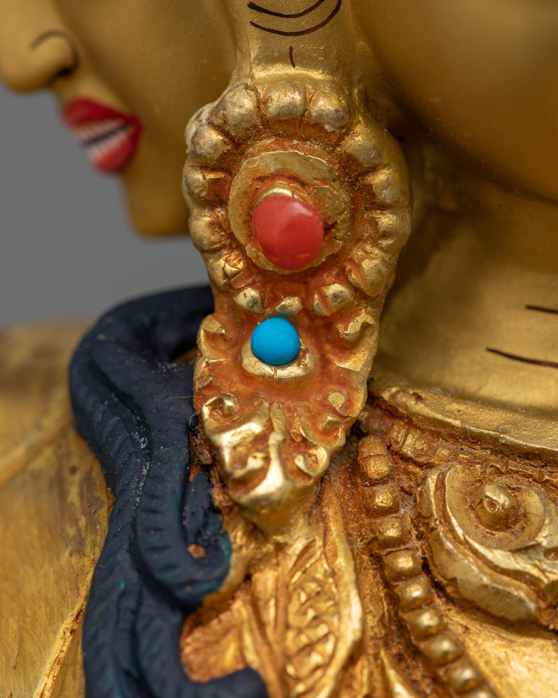 Sacred Namgyalma Statue | 24K Gold Gilded Copper Statue with Gemstones