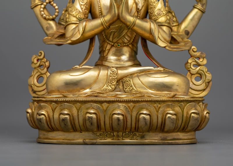 Sacred Chenrezig Buddha Statue | 24K Gold Gilded with Gemstone