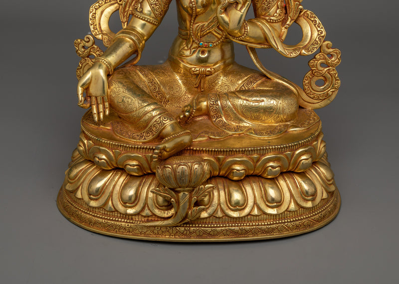 Sacred Green Tara Buddha Statue | 24K Gold Gilded Copper Sculpture