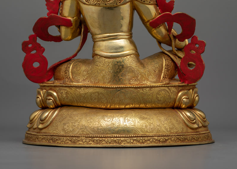 Sacred Green Tara Buddha Statue | 24K Gold Gilded Copper Sculpture