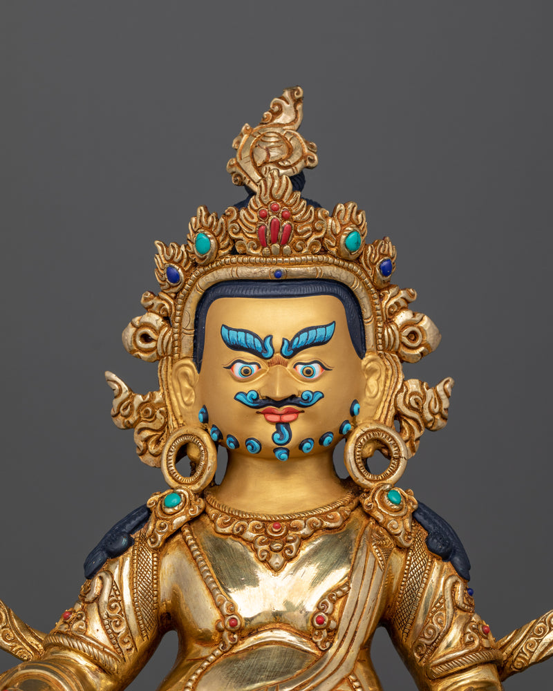 Dzambhala Buddha Statue | 24K Gold Gilded Copper Art with Gemstones