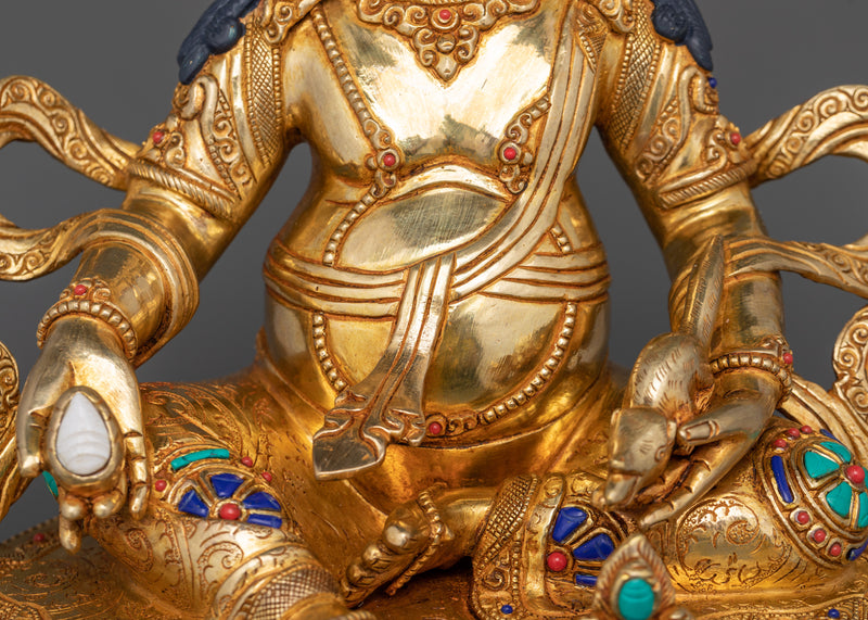 Dzambhala Buddha Statue | 24K Gold Gilded Copper Art with Gemstones