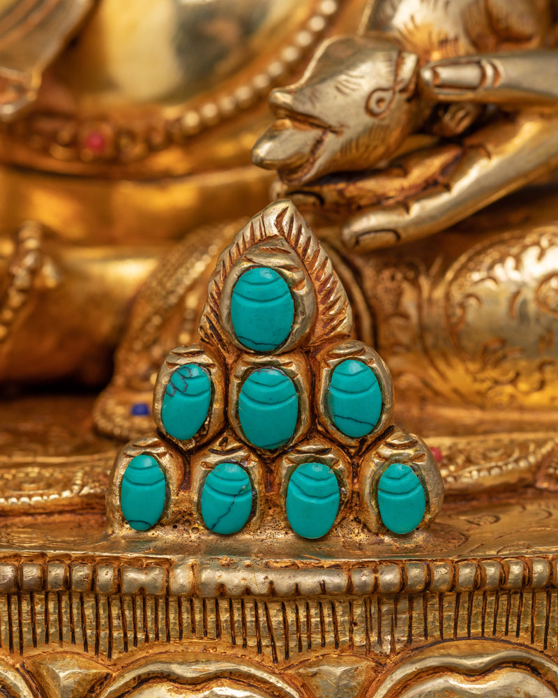 Dzambhala Buddha Statue | 24K Gold Gilded Copper Art with Gemstones