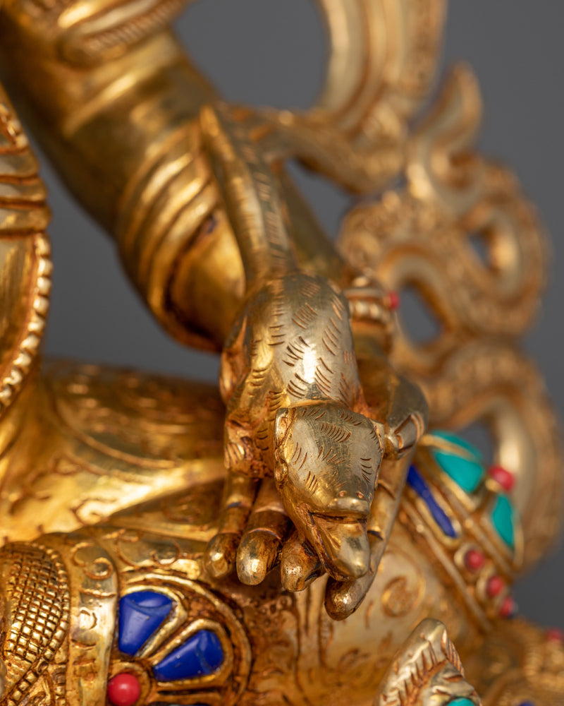 Dzambhala Buddha Statue | 24K Gold Gilded Copper Art with Gemstones