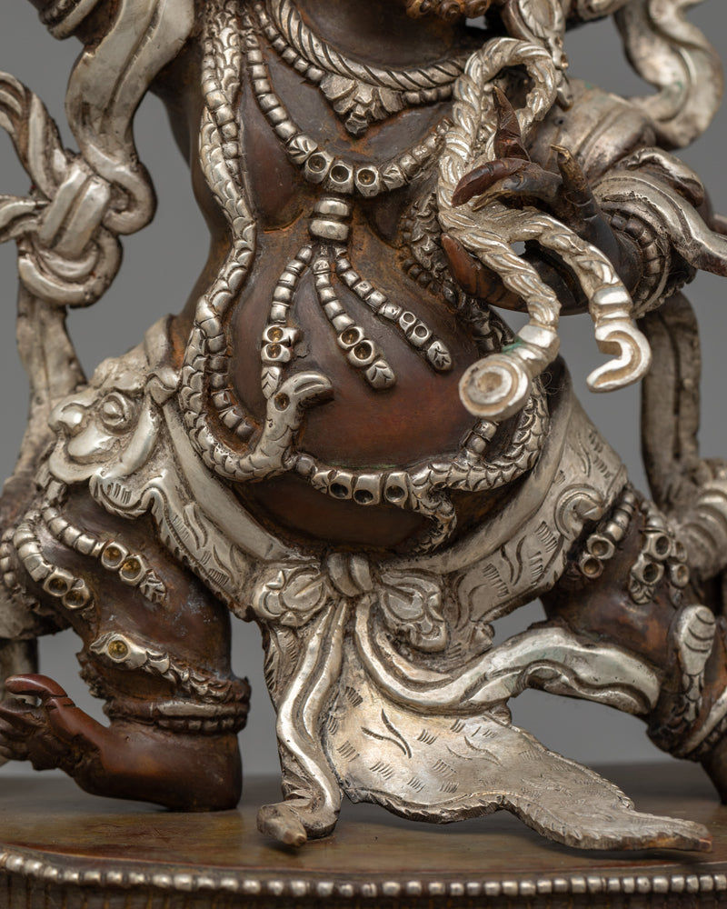 Sacred Vajrapani Buddha Statue | Silver-Plated Oxidized Copper