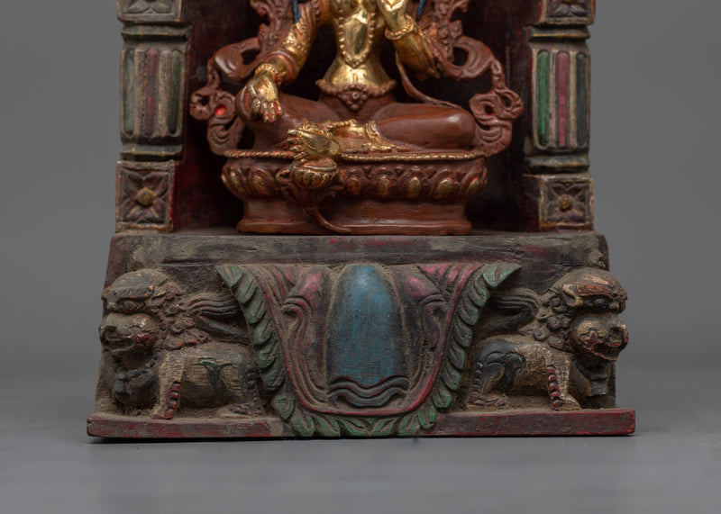 Sacred Green Tara Statue with Throne | Emblem of Compassion and Protection