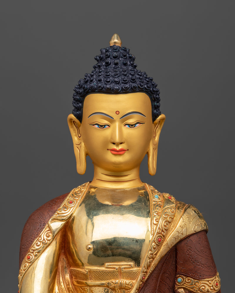 Sacred Shakyamuni Buddha Statue | 24K Gold Gilded Oxidized Copper Sculpture