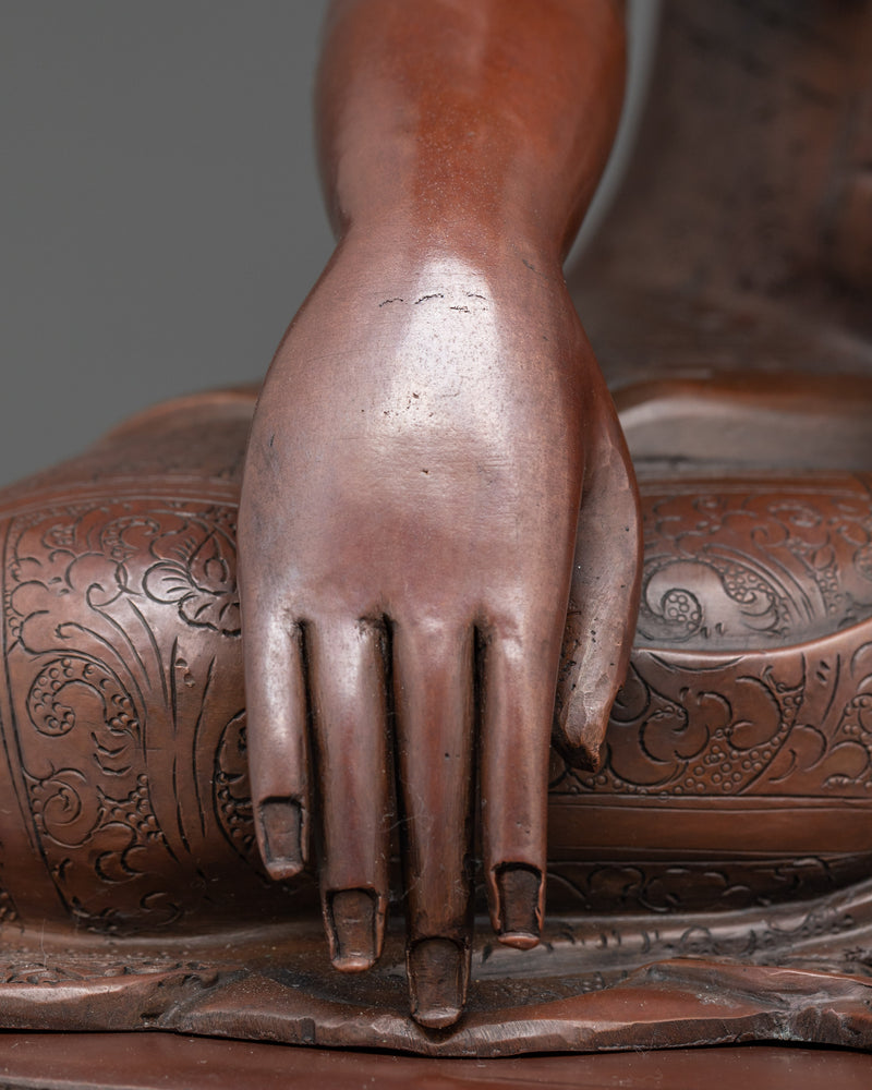 Oxidized Shakyamuni Buddha Figure | Handcrafted Copper Statue