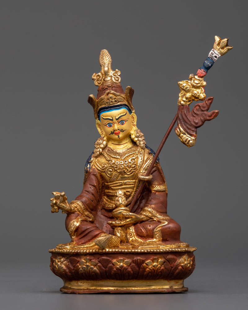 Sacred Guru Rinpoche with Throne | Handcrafted Copper and Wood Statue