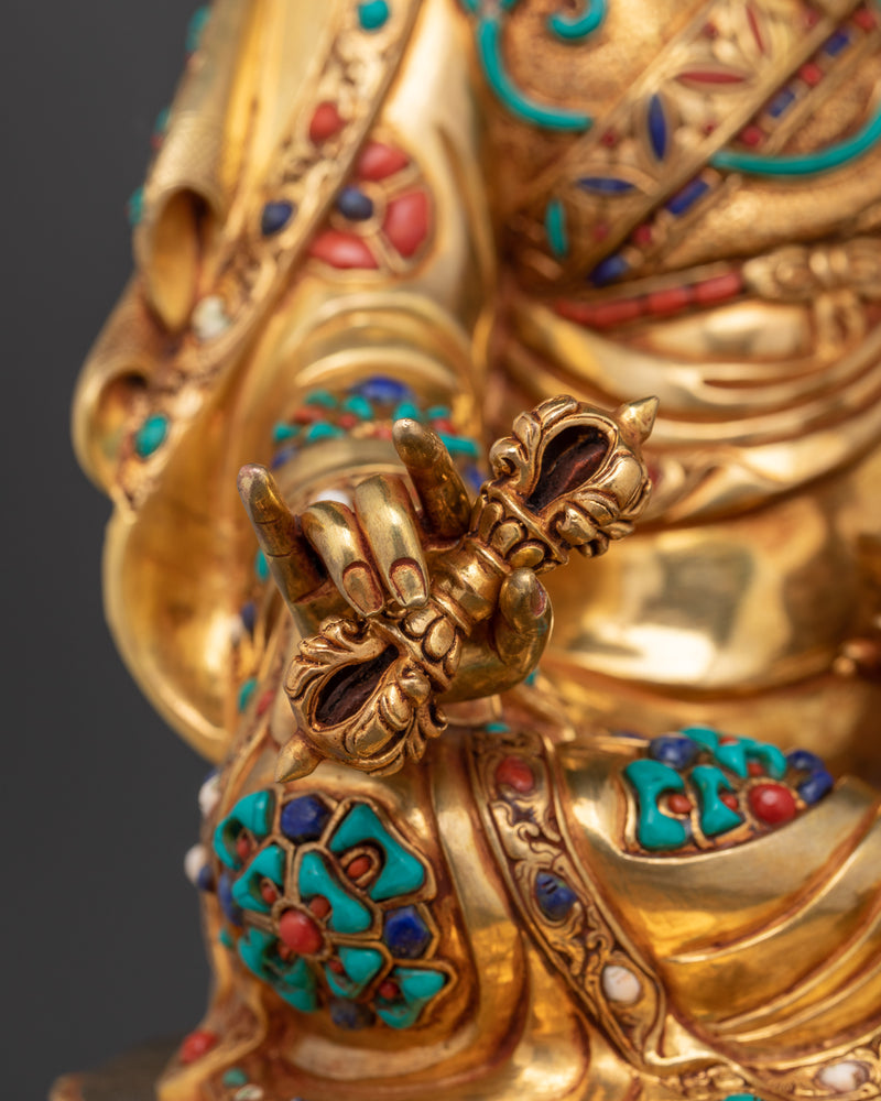 Sacred Guru Rinpoche Statue | Handcrafted 24K Gold Gilded Copper Sculpture