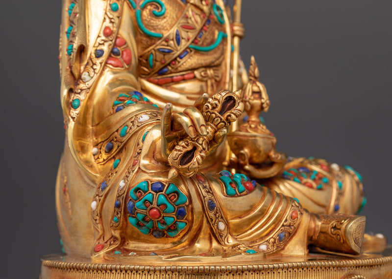 Sacred Guru Rinpoche Statue | Handcrafted 24K Gold Gilded Copper Sculpture