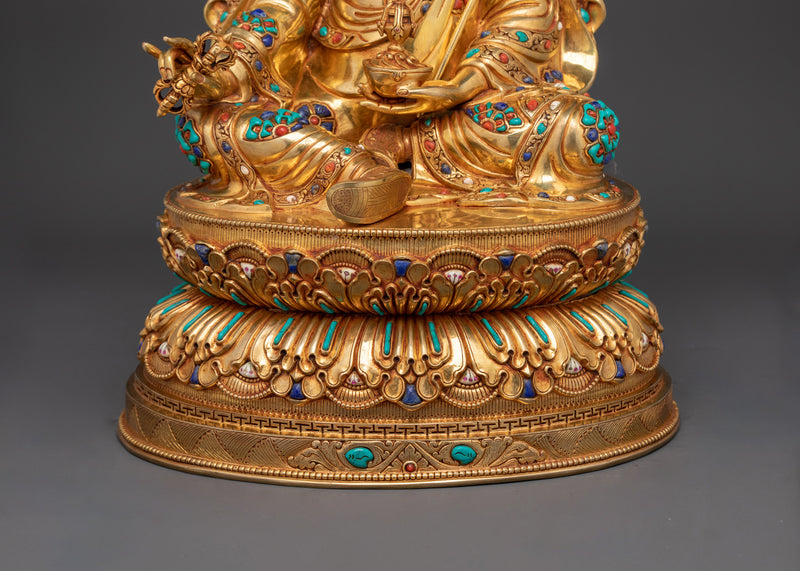 Sacred Guru Rinpoche Statue | Handcrafted 24K Gold Gilded Copper Sculpture