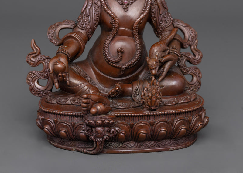 Sacred Dzambhala Figure | Oxidized Copper Buddhist Wealth Deity Sculpture