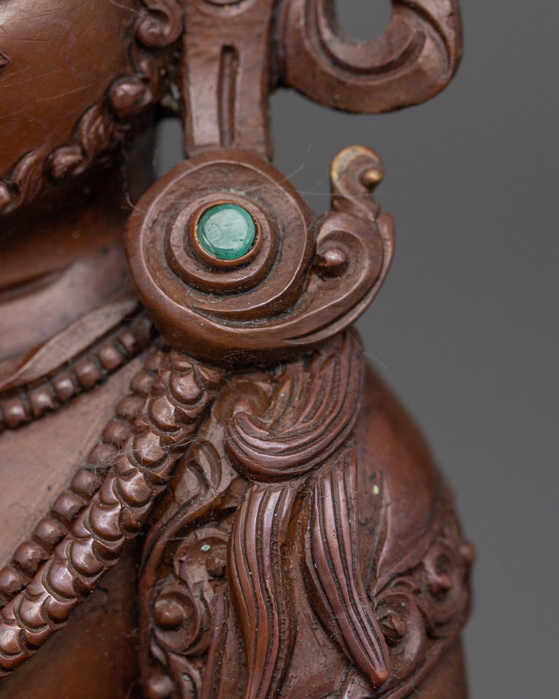 Sacred Dzambhala Figure | Oxidized Copper Buddhist Wealth Deity Sculpture