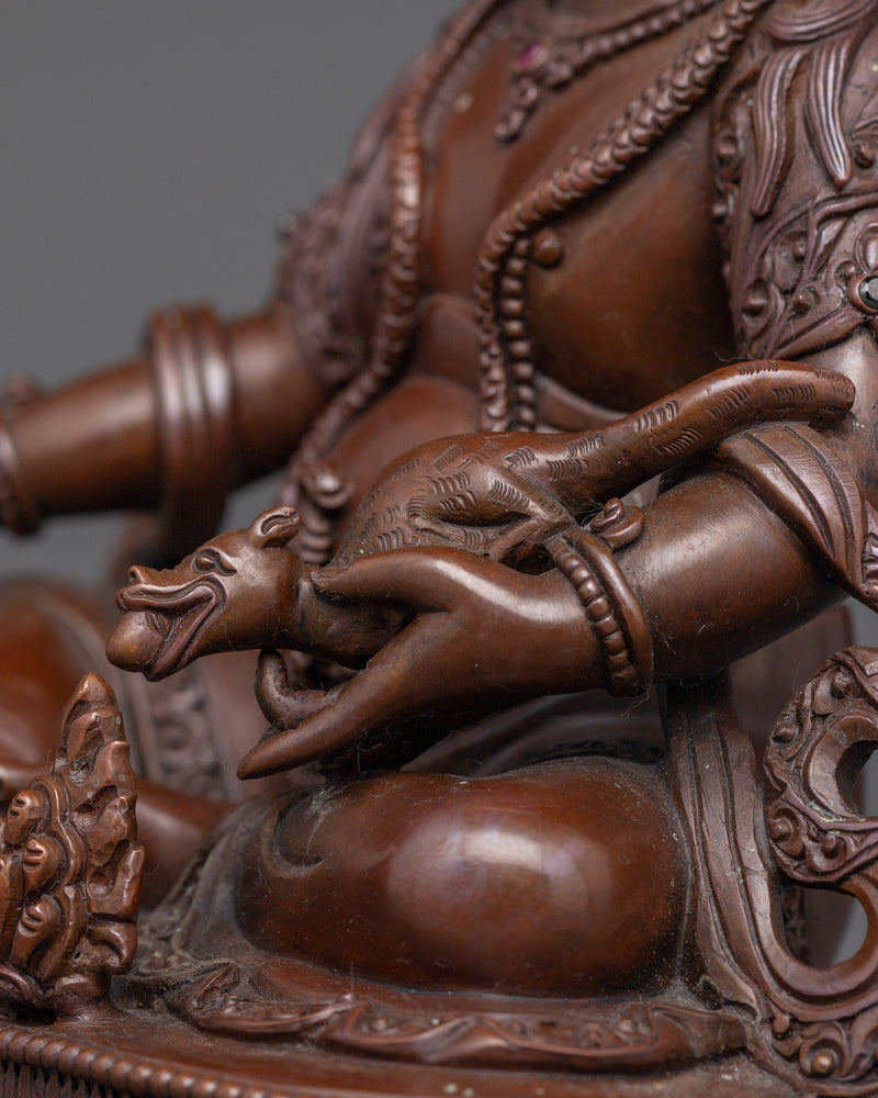 Sacred Dzambhala Figure | Oxidized Copper Buddhist Wealth Deity Sculpture