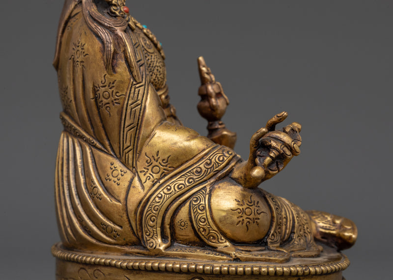 Asian-Made Guru Rinpoche Statue | 24K Gold Gilded Copper Sculpture