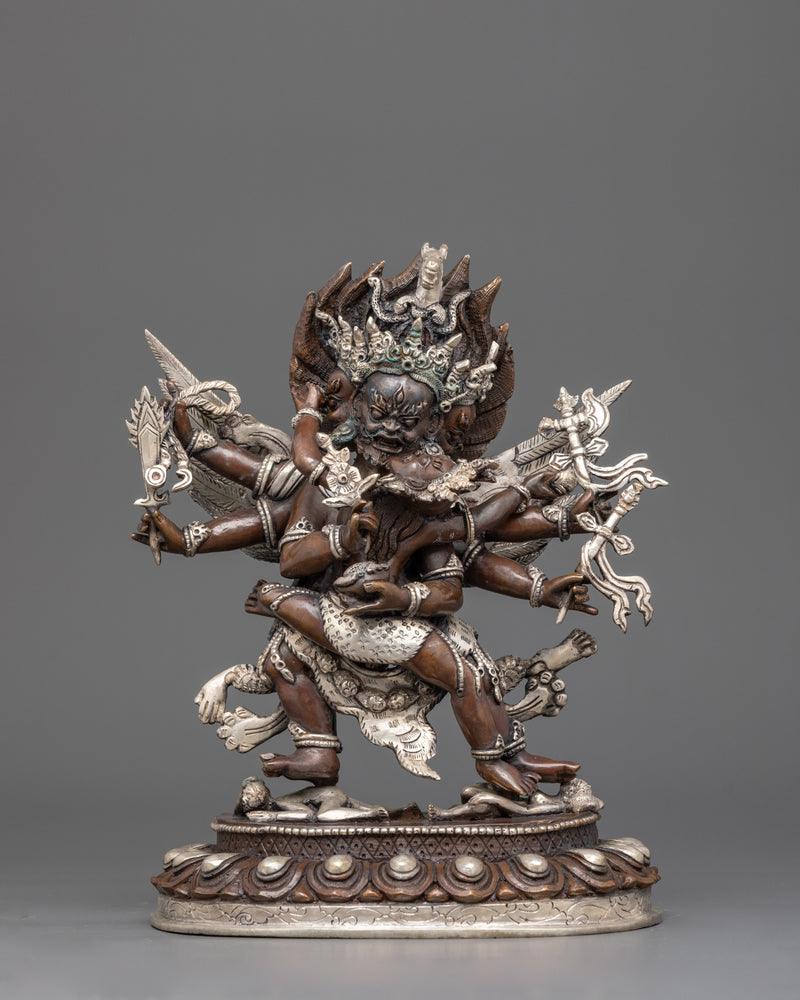 Sacred Hayagriva with Consort | Oxidized Copper and Silver-Plated Statue