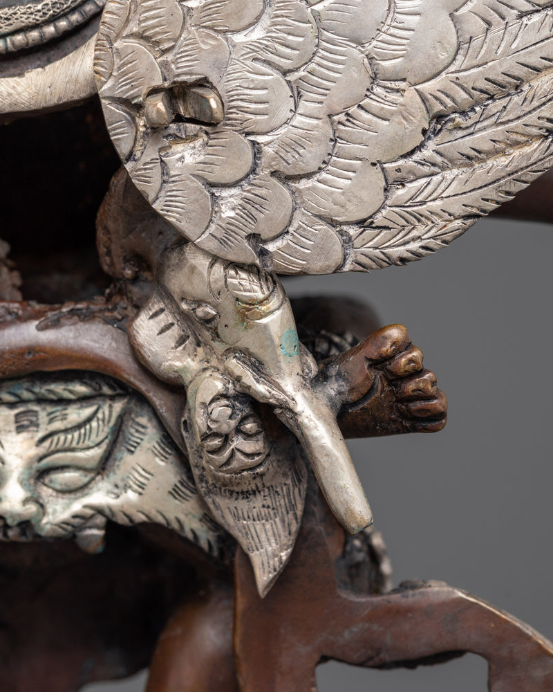 Sacred Hayagriva with Consort | Oxidized Copper and Silver-Plated Statue