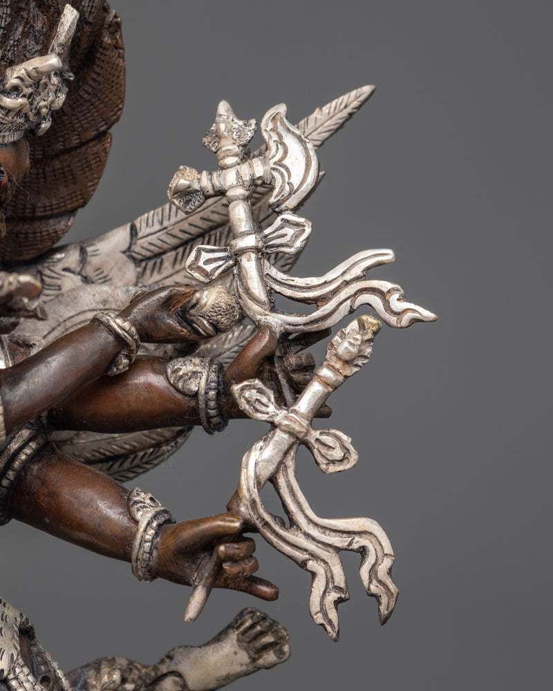 Sacred Hayagriva with Consort | Oxidized Copper and Silver-Plated Statue