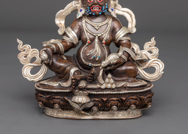 Sacred Dzambhala Figurine | Oxidized Copper and Silver-Plated Statue